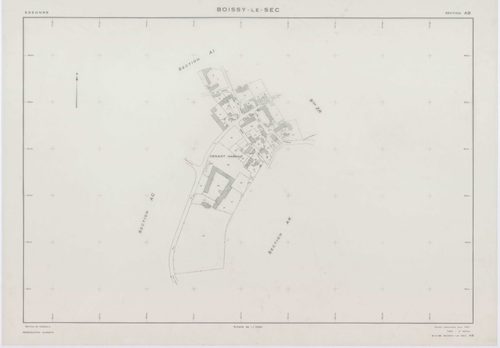 BOISSY-LE-SEC, plans minutes de conservation : tableau d'assemblage,1961, Ech. 1/10000 ; plans des sections AB, AD, AE, 1961, Ech. 1/1000, sections AC, AH, AI, AK, AL, AM, ZA1, ZA2, ZB, ZC, ZD, ZE, ZH, ZI, ZK, ZL, ZM, ZN, ZO, ZP, ZR, ZS, ZT, 1961, Ech. 1/