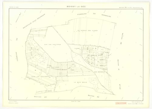 Plans minutes de conservation : BOISSY-LE-SEC : tableau d'assemblage, ech. 1/10000 (1961), sections AB, AD, AE, ech. 1/1000 (1961), sections AC, AH, AI, AK, AL, AM, ZA1, ZA2, ZB, ZC, ZD, ZE, ZH, ZI, ZK, ZL, ZM, ZN, ZO, ZP, ZR, ZS, ZT, ech. 1/2000 (1961), 