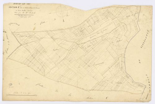 BOISSY-LE-SEC. - Section C - de la vallée du Frêne et du Chesnay, 2, ech. 1/2500, coul., aquarelle, papier, 64x96 (1824). 