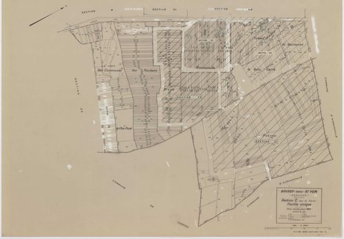 BOISSY-SOUS-SAINT-YON, plans minutes de conservation : tableau d'assemblage,1939, Ech. 1/10000 ; plans des sections B, C, 1939, Ech. 1/2500, section ZA, 1963, Ech. 1/2000, section ZB, 1989, Ech. 1/2000, sections AD, AE, AH, AL, AR, AS, AT, 1991, Ech. 1/10