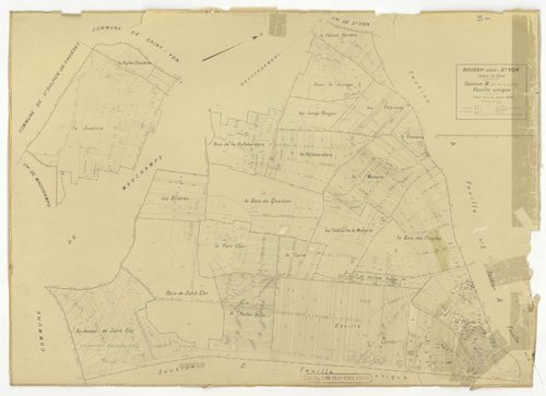 Plans minutes de conservation : BOISSY-SOUS-SAINT-YON : tableau d'assemblage, ech. 1/10000 (1939), sections A1, A2, A3, A5, ech. 1/1250, sections B, C, ech. 1/2500 (1939) ; section ZA, ech. 1/2000 (1963) ; section A4, ech. 1/1250 (1979) NB, papier, 105x80