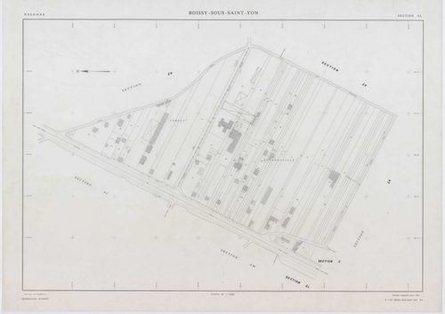 BOISSY-SOUS-SAINT-YON, plans minutes de conservation : tableau d'assemblage,1939, Ech. 1/10000 ; plans des sections B, C, 1939, Ech. 1/2500, section ZA, 1963, Ech. 1/2000, section ZB, 1989, Ech. 1/2000, sections AD, AE, AH, AL, AR, AS, AT, 1991, Ech. 1/10
