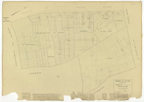 Plans minutes de conservation : BOISSY-SOUS-SAINT-YON : tableau d'assemblage, ech. 1/10000 (1939), sections A1, A2, A3, A5, ech. 1/1250, sections B, C, ech. 1/2500 (1939) ; section ZA, ech. 1/2000 (1963) ; section A4, ech. 1/1250 (1979) NB, papier, 105x80