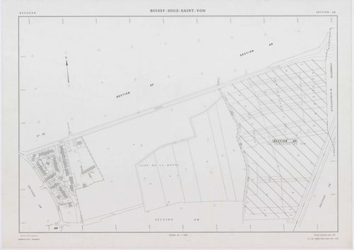 BOISSY-SOUS-SAINT-YON, plans minutes de conservation : tableau d'assemblage,1939, Ech. 1/10000 ; plans des sections B, C, 1939, Ech. 1/2500, section ZA, 1963, Ech. 1/2000, section ZB, 1989, Ech. 1/2000, sections AD, AE, AH, AL, AR, AS, AT, 1991, Ech. 1/10