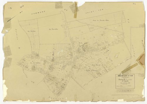 Plans minutes de conservation : BOISSY-SOUS-SAINT-YON : tableau d'assemblage, ech. 1/10000 (1939), sections A1, A2, A3, A5, ech. 1/1250, sections B, C, ech. 1/2500 (1939) ; section ZA, ech. 1/2000 (1963) ; section A4, ech. 1/1250 (1979) NB, papier, 105x80