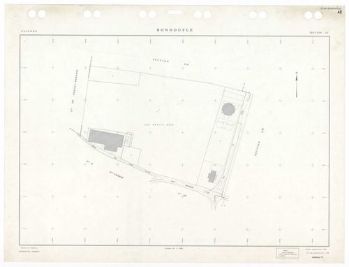 BONDOUFLE, plans minutes de conservation : tableau d'assemblage,1933, Ech. 1/5000 ; plans des sections AA, AE, AZ, BA, 1994, Ech. 1/1000, sections AB, AC, AD, AH, AI, AK, AL, AM, AO, AP, AT, 1981, Ech. 1/1000, sections AS, AT, AV, AW, 1990, Ech. 1/1000, s