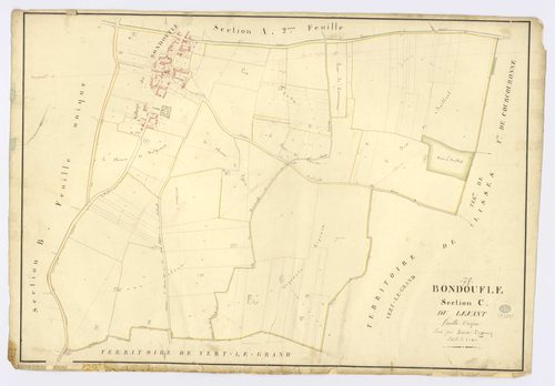 BONDOUFLE. - Section C - Levant (le), ech. 1/2500, coul., aquarelle, papier, 69x99 (1810). 