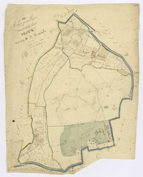 BOULLAY-LES-TROUX. - Section B - Montabé, ech. 1/2500, coul., aquarelle, papier, 76x59 (sd). 