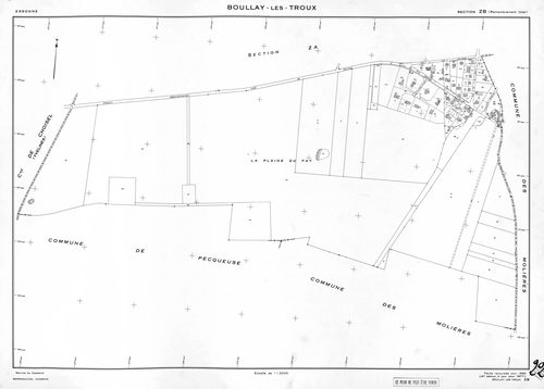 BOULLAY-LES-TROUX. - Plan révisé pour 1933, à jour pour 1977 (3ème édition) : plans du tableau d'assemblage, des sections A dite des Troux (feuilles 1-2) et B dite de Montabé (feuilles 1-2) ; feuille renouvelée pour 1968, à jour pour 1977 (2ème édition) :