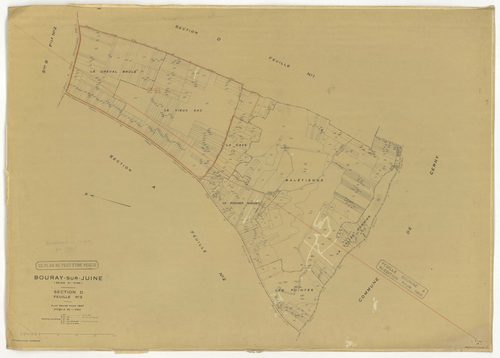 Plans minutes de conservation : BOURAY-SUR-JUINE : tableau d'assemblage n°1, ech. 1/10000 (1947), sections A1, A2, D1, D2, ech. 1/2500, sections B1, B2, C1, C2, ech. 1/1250 (1947) ; tableau d'assemblage n°2, ech. 1/10000 (1947-1968), sections A2, D1, D2, 