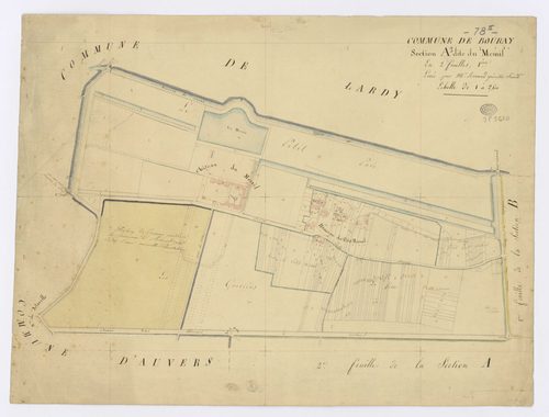 BOURAY-SUR-JUINE. - Section A - Mesnil (le), 1, ech. 1/2500, coul., aquarelle, papier, 51x67 (sd). 