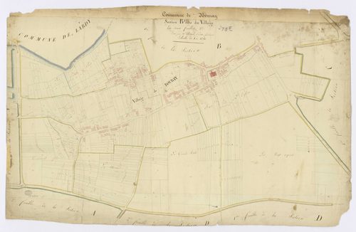 BOURAY-SUR-JUINE. - Section B - Village (le), 2, ech. 1/1250, coul., aquarelle, papier, 67x105 (sd). 