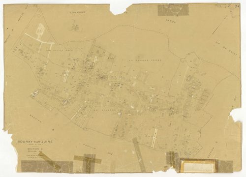 Plans minutes de conservation : BOURAY-SUR-JUINE : tableau d'assemblage n°1, ech. 1/10000 (1947), sections A1, A2, D1, D2, ech. 1/2500, sections B1, B2, C1, C2, ech. 1/1250 (1947) ; tableau d'assemblage n°2, ech. 1/10000 (1947-1968), sections A2, D1, D2, 