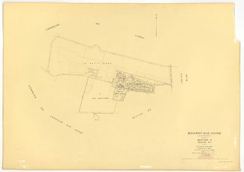 Plans minutes de conservation : BOURAY-SUR-JUINE : tableau d'assemblage n°1, ech. 1/10000 (1947), sections A1, A2, D1, D2, ech. 1/2500, sections B1, B2, C1, C2, ech. 1/1250 (1947) ; tableau d'assemblage n°2, ech. 1/10000 (1947-1968), sections A2, D1, D2, 