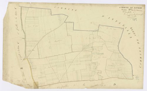 BOURAY-SUR-JUINE. - Section D - Baletienne, 1, ech. 1/1250, coul., aquarelle, papier, 63x100 (sd). 