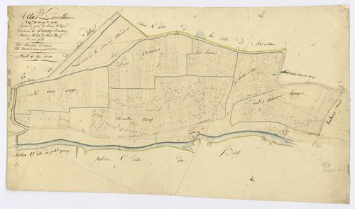 BOUSSY-SAINT-ANTOINE. - Section B - Moulin neuf (le), ech. 1/1250, coul., aquarelle, papier, 53x94 (1810). 