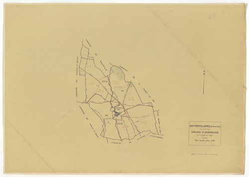 Plans minutes de conservation : BOUTERVILLIERS : tableau d'assemblage n°1, ech. 1/10000 (1933), sections A1, A2, B1, B3, ech. 1/2500, sections B2, ech. 1/1250 (1933) ; tableau d'assemblage n°2, ech. 1/10000 (1954), sections B3, ZA, ZB, ZC, ZD, ZE, ZF, ZG,
