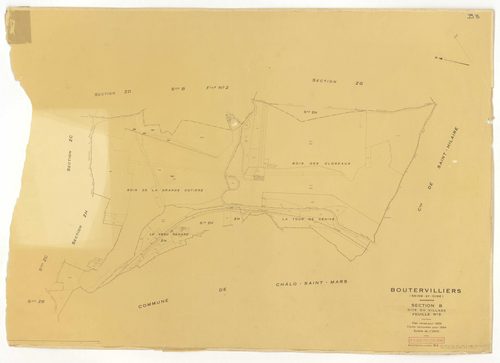 Plans minutes de conservation : BOUTERVILLIERS : tableau d'assemblage n°1, ech. 1/10000 (1933), sections A1, A2, B1, B3, ech. 1/2500, sections B2, ech. 1/1250 (1933) ; tableau d'assemblage n°2, ech. 1/10000 (1954), sections B3, ZA, ZB, ZC, ZD, ZE, ZF, ZG,