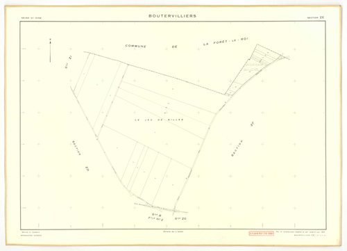Plans minutes de conservation : BOUTERVILLIERS : tableau d'assemblage n°1, ech. 1/10000 (1933), sections A1, A2, B1, B3, ech. 1/2500, sections B2, ech. 1/1250 (1933) ; tableau d'assemblage n°2, ech. 1/10000 (1954), sections B3, ZA, ZB, ZC, ZD, ZE, ZF, ZG,