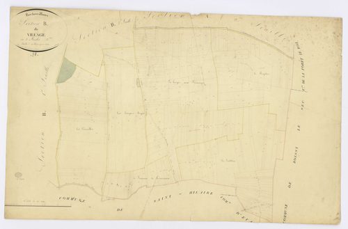BOUTERVILLIERS. - Section B - Village (le), 3, ech. 1/2500, coul., aquarelle, papier, 65x100 (1824). 