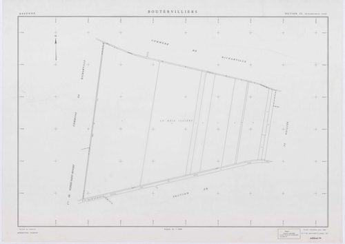 BOUTERVILLIERS, plans minutes de conservation : tableau d'assemblage,1933, Ech. 1/10000 ; plans des section B2, 1933, Ech. 1/1250, section B3, 1933, Ech. 1/2500, sections ZB, ZC, ZD, ZE, ZF, ZG, ZH, 1954, Ech. 1/2000, sections ZI, ZK, 1958, Ech. 1/2000, s