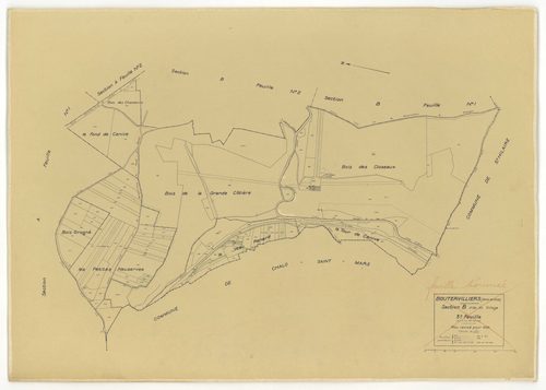 Plans minutes de conservation : BOUTERVILLIERS : tableau d'assemblage n°1, ech. 1/10000 (1933), sections A1, A2, B1, B3, ech. 1/2500, sections B2, ech. 1/1250 (1933) ; tableau d'assemblage n°2, ech. 1/10000 (1954), sections B3, ZA, ZB, ZC, ZD, ZE, ZF, ZG,