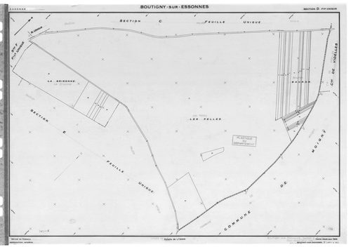 BOUTIGNY-SUR-ESSONNE .- Cadastre révisé pour 1955 : plan du tableau d'assemblage, plans de la section C, section D, [3 plans]. 