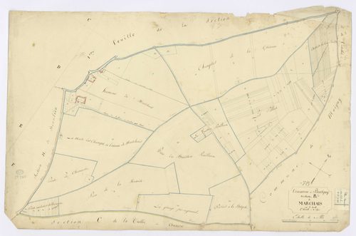 BOUTIGNY-SUR-ESSONNE. - Section B - Marchais (le), 2, ech. 1/2500, coul., aquarelle, papier, 67x99 (1816). 