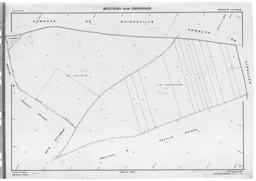 BOUTIGNY-SUR-ESSONNE .- Cadastre révisé pour 1955 : plan du tableau d'assemblage, plans de la section C, section D, [3 plans]. 