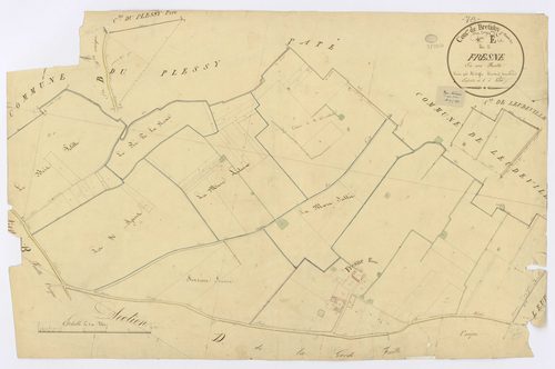 BRETIGNY-SUR-ORGE. - Section E - Fresne, ech. 1/2500, coul., aquarelle, papier, 62x96 (1820). 