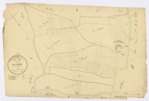 BRETIGNY-SUR-ORGE. - Section A - Rosière, 3ème feuille, ech. 1/1250, coul., aquarelle, papier, 65x98 (1820). 