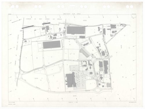 BRETIGNY-SUR-ORGE, plans minutes de conservation : tableau d'assemblage,1957, Ech. 1/10000 ; plans des sections Eu, Fu, A4, C2, C3, D1, 1957, Ech. 1/2500, sections A1, A2, A3, C1, C4, 1957, Ech. 1/1250, sections AB, AC, AD, AE, AH, AK, AL, AM, AN, AS, 195