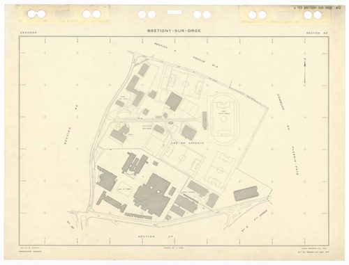 BRETIGNY-SUR-ORGE, plans minutes de conservation : tableau d'assemblage,1957, Ech. 1/10000 ; plans des sections Eu, Fu, A4, C2, C3, D1, 1957, Ech. 1/2500, sections A1, A2, A3, C1, C4, 1957, Ech. 1/1250, sections AB, AC, AD, AE, AH, AK, AL, AM, AN, AS, 195