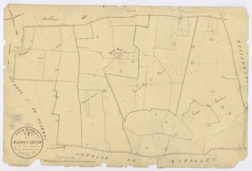 BRETIGNY-SUR-ORGE. - Section F - Maison-Neuve, ech. 1/2500, coul., aquarelle, papier, 66x96 (1820). 