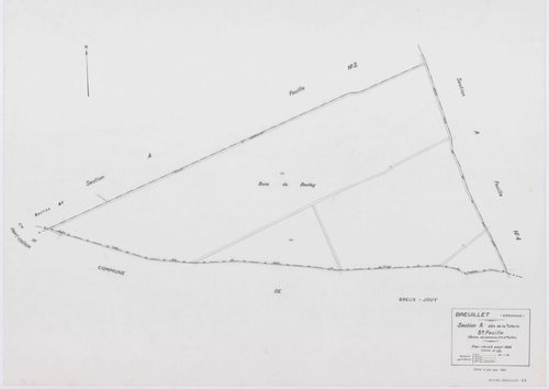BREUILLET, plans minutes de conservation : tableau d'assemblage,1943, Ech. 1/10000 ; plans des sections A1, A2, A3, A4, B1, B2, B3, B4, 1943, Ech. 1/1250, sections AE, AH, AI, AK, AL, AM, AN, AO, AP, AR, AS, AY, AZ, 2001, Ech. 1/1000, sections AA, AB, AD,