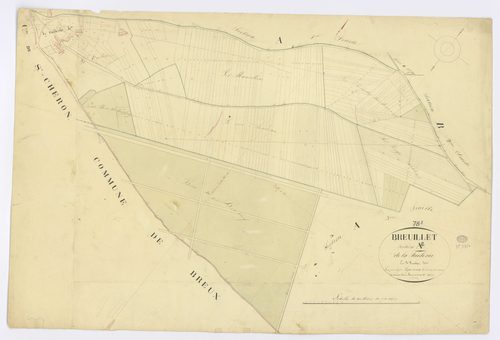 BREUILLET. - Section A - Tuilerie (la), 2ème feuille, ech. 1/1250, coul., aquarelle, papier, 68x100 (1825). 