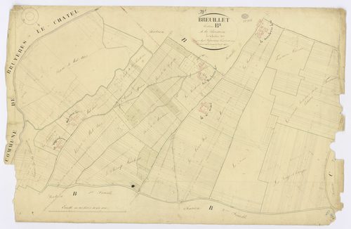 BREUILLET. - Section B - Boissière (la), 3ème feuille, ech. 1/1250, coul., aquarelle, papier, 68x106 (1825). 