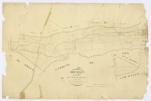 BREUILLET. - Section E - Prairie (la), ech. 1/2500, coul., aquarelle, papier, 68x101 (1825). 
