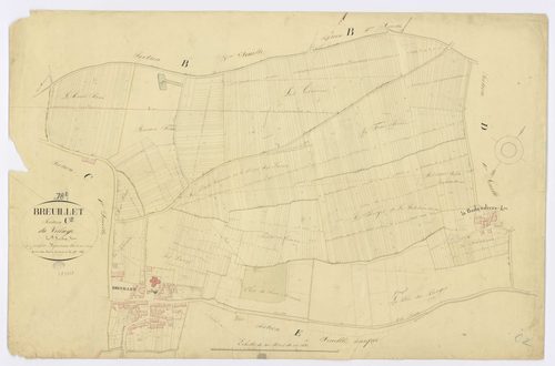 BREUILLET. - Section C - Village (le), 2ème feuille, ech. 1/1250, coul., aquarelle, papier, 67x101 (1825). 