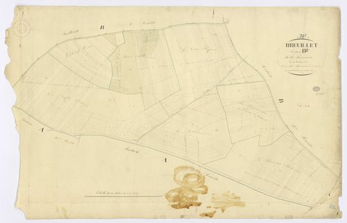 BREUILLET. - Section B - Boissière (la), 2ème feuille, ech. 1/1250, coul., aquarelle, papier, 68x106 (1825). 