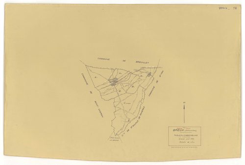Plans minutes de conservation : BREUX-JOUY : tableau d'assemblage, ech. 1/10000 (1932), sections A1, ech. 1/2500, sections A2, B1, B2, B3, ech. 1/1250, sections C, ech. 1/2500 (1932) ; section A2, ech. 1/1250 (1968), NB, papier, 105x80 [8 plans]. 