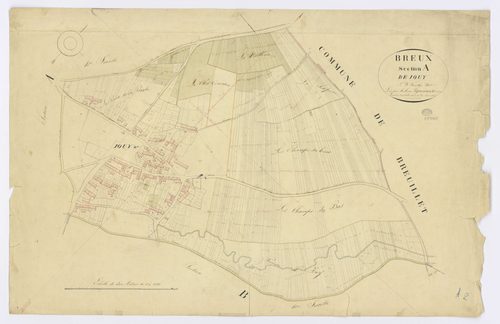 BREUX-JOUY. - Section A - Jouy, 2ème feuille, ech. 1/1250, coul., aquarelle, papier, 67x102 (1826). 