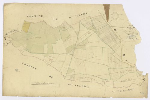 BREUX-JOUY. - Section C - Rimoron, ech. 1/2500, coul., aquarelle, papier, 67x103 (1826). 