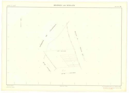 Plans minutes de conservation : BRIERES-LES-SCELLES : tableau d'assemblage n°1, ech. 1/5000 (1943), sections A1, A2, A3, A4, A5, A6, A7, B1, B2, B3, B4, B5, B6, B7, ech. 1/1250, section B1 (1953) ; sections B4 et B7, ech. 1/1250 (1961) ; section ZA, ech. 