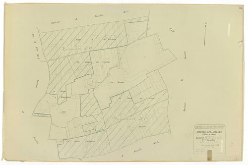 Plans minutes de conservation : BRIERES-LES-SCELLES : tableau d'assemblage n°1, ech. 1/5000 (1943), sections A1, A2, A3, A4, A5, A6, A7, B1, B2, B3, B4, B5, B6, B7, ech. 1/1250, section B1 (1953) ; sections B4 et B7, ech. 1/1250 (1961) ; section ZA, ech. 