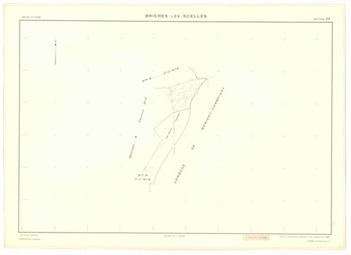 Plans minutes de conservation : BRIERES-LES-SCELLES : tableau d'assemblage n°1, ech. 1/5000 (1943), sections A1, A2, A3, A4, A5, A6, A7, B1, B2, B3, B4, B5, B6, B7, ech. 1/1250, section B1 (1953) ; sections B4 et B7, ech. 1/1250 (1961) ; section ZA, ech. 