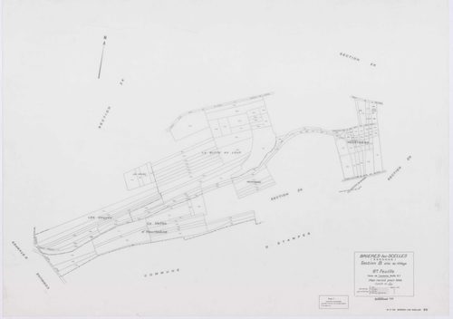 BRIERES-LES-SCELLES, plans minutes de conservation : tableau d'assemblage,1943, Ech. 1/5000 ; plans des sections A2, A3, A4, A5, A6, B3, B5, B6, 1943, Ech. 1/1250, sections ZB, ZC, 1960, Ech. 1/2000, section YB, 1961, Ech. 1/2000, sections ZD, ZE, ZH, ZI,