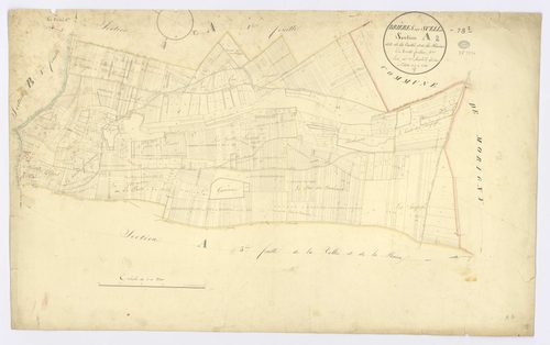 BRIERES-LES-SCELLES. - Section A - Vallée (la) et la Plaine, 2ème feuille, ech. 1/2500, coul., aquarelle, papier, 63x99 (1824). 