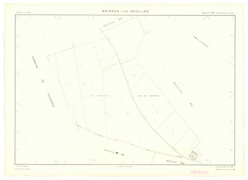 Plans minutes de conservation : BRIERES-LES-SCELLES : tableau d'assemblage n°1, ech. 1/5000 (1943), sections A1, A2, A3, A4, A5, A6, A7, B1, B2, B3, B4, B5, B6, B7, ech. 1/1250, section B1 (1953) ; sections B4 et B7, ech. 1/1250 (1961) ; section ZA, ech. 