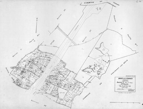 BRIIS-SOUS-FORGES. - Plan révisé pour 1933, à jour pour 1974 : plans des sections C dite de Bligny (feuille 1) et D dite du Coudray ; plan révisé pour 1933, à jour pour 1977 (3ème édition) : plans du tableau d'assemblage, des sections C (feuilles 2-3) et 